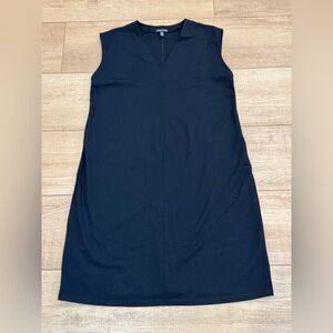Eileen Fisher Black Flex Tencel Ponte V-Neck Dress Sleeveless Size M Minimalist